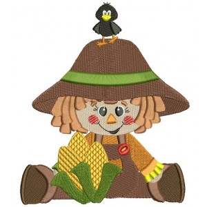 Cute Scarecrow Boy Fall Filled Machine Embroidery Digitized Design Pattern