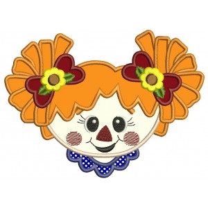 Cute Scarecrow Girl Head Applique Machine Embroidery Digitized Design Pattern