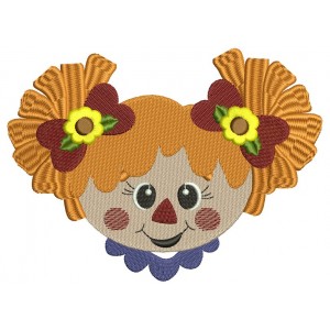 Cute Scarecrow Girl Head Filled Machine Embroidery Digitized Design Pattern