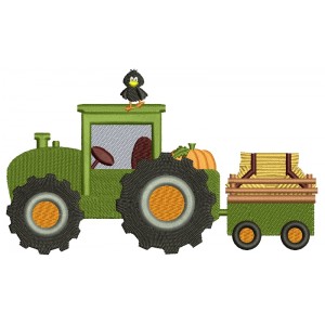 Harvest Fall Hayride Tractor Filled Machine Embroidery Digitized Design Pattern