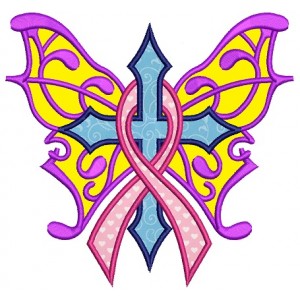 Support Breast Cancer Cross with Ribbon Applique Machine Embroidery Digitized Design Pattern