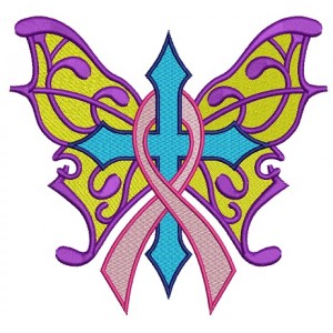 Support Breast Cancer Cross with Ribbon Filled Machine Embroidery Digitized Design Pattern