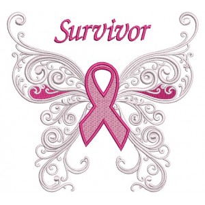 Survivor Breast Cancer Butterfly with Wings Machine Filled Embroidery Digitized Design Pattern
