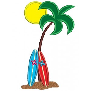 Palm Trees Applique Surf Boards Machine Embroidery Design Digitized Pattern