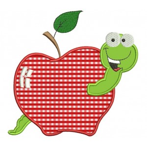 Apple with Worm Applique Machine Embroidery Design Pattern- Instant Download - 4x4 , 5x7, and 6x10 hoops