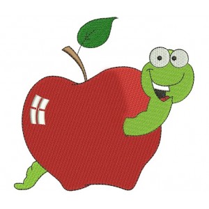 Apple with Worm Machine Embroidery Design Filled Pattern- Instant Download - 4x4 , 5x7, and 6x10 hoops
