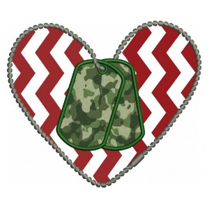 Love Military Heart Applique (Dog Tags) Machine Embroidery Digitized Design  Pattern  - Instant Download - 4x4 , 5x7, and 6x10 -hoops