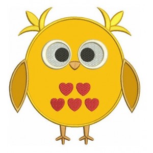 Owl Bird Applique with hearts Machine Embroidery Digitized Design Pattern - Instant Download - comes in three sizes 4x4 , 5x7, 6x10 hoops