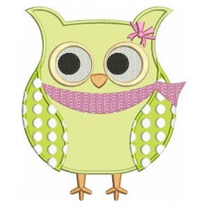 Owl Bird Applique with polka dots Machine Embroidery Digitized Design Pattern - Instant Download - in three sizes 4x4 , 5x7, 6x10 hoops