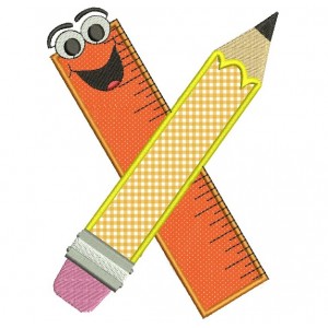Teachers Ruler and Pencil Applique School Machine Embroidery Digitized Design Pattern -Instant Download- 4x4,5x7,6x10