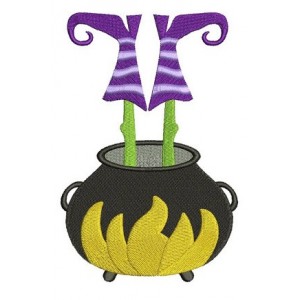 Witch feet in the pot wearing witch hat Machine Embroidery Digitized Filled Pattern - Instant Download - 4x4 , 5x7, 6x10
