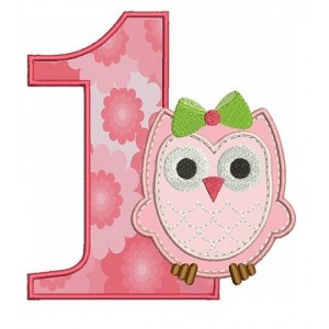 Birthday Baby Owl Number 1 (One) Applique Machine Embroidery Digitized Design Pattern - Instant Download -three sizes 4x4 , 5x7, 6x10 hoops