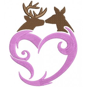 Buck and Doe Heart Love machine embroidery digitized design filled pattern - Instant Download -4x4 , 5x7, and 6x10 hoops