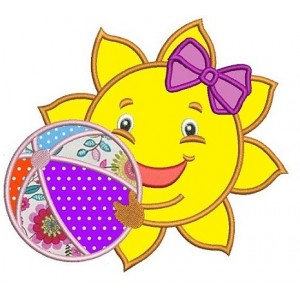 Cute Sun Applique with a beach ball and a bow Machine Embroidery Digitized Design Pattern -Instant Download- 4x4,5x7,6x10