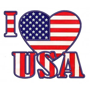 I love USA American Flag Patriotic heart Applique Machine Embroidery Digitized Design Pattern - Instant Download - 4x4 , 5x7, 6x10