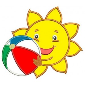 Sun Applique with a beach ball Summer Machine Embroidery Digitized Design Pattern -Instant Download- 4x4,5x7,6x10