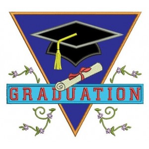 Graduation Applique with a Cap and fancy leaves Machine Embroidery Digitized Design Pattern -Instant Download- 4x4,5x7,6x10