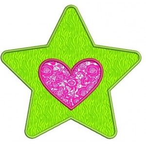 Star With Heart Applique Machine Embroidery Digitized Design Pattern - Instant Download - 4x4 , 5x7, 6x10
