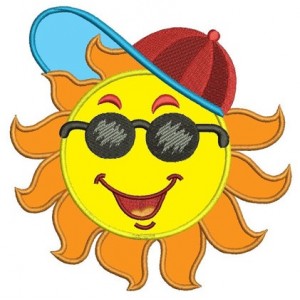 Sun Applique wearing a cap Summer Machine Embroidery Digitized Design Pattern -Instant Download- 4x4,5x7,6x10