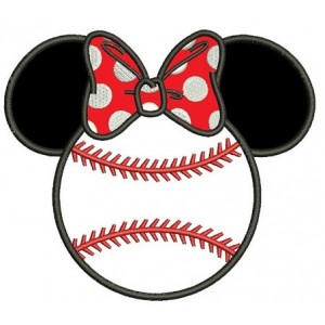 Baseball with bow what looks like Minnie Mouse Ears Applique Machine Embroidery Digitized Pattern- Instant Download - 4x4 ,5x7,6x10 -hoops