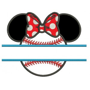 Baseball with bow what looks like Minnie Mouse Ears Applique Split Machine Embroidery Digitized Pattern- Instant Download - 4x4 ,5x7,6x10