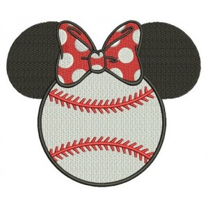 Baseball with bow what looks like Minnie Mouse Ears Filled Machine Embroidery Digitized Pattern- Instant Download - 4x4 ,5x7,6x10 -hoops