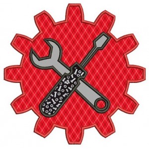 Gear Applique with wrench and a screwdriver mechanic handyman Machine Embroidery Digitized Design Pattern- Instant Download - 4x4 ,5x7,6x10