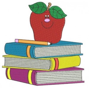 School Books with apple teacher Machine Embroidery Filled Digitized Design Pattern -Instant Download- 4x4,5x7,6x10