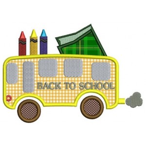 School Bus Applique with crayons student teacher Machine Embroidery Digitized Design Pattern -Instant Download- 4x4,5x7,6x10