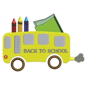 School Bus with crayons student teacher Machine Embroidery Filled Digitized Design Pattern -Instant Download- 4x4,5x7,6x10