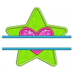 Star With Heart Split Applique Machine Embroidery Digitized Design Pattern - Instant Download - 4x4 , 5x7, 6x10