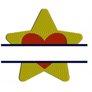 Star With Heart Split Machine Filled Embroidery Digitized Design Pattern - Instant Download - 4x4 , 5x7, 6x10