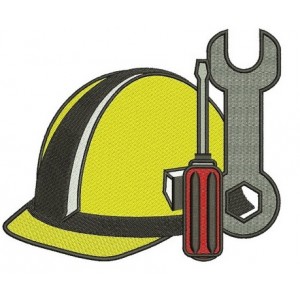 Construction Hard Hat with wrench and screwdriver Builder Machine Filled Embroidery Digitized Design Pattern- Instant Download