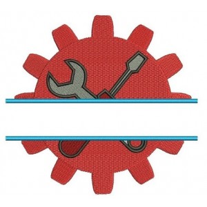 Gear Split Applique with wrench and a screwdriver mechanic handyman Machine Embroidery Digitized Design Pattern- Instant Download