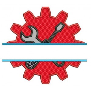 Gear Split Applique with wrench and a screwdriver mechanic handyman Machine Embroidery Digitized Design Pattern- Instant Download