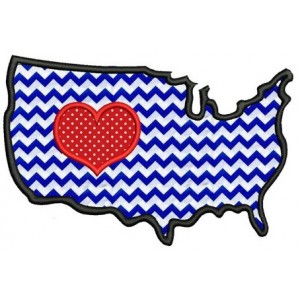 American Flag with Heart USA Patriotic heart Applique Machine Embroidery Digitized Design Pattern - Instant Download - 4x4 , 5x7, 6x10