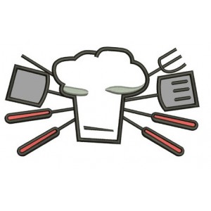 Cooking Chef BBQ Applique Machine Embroidery Digitized Filled Design Pattern (necktie) - Instant Download - 4x4 , 5x7, and 6x10 -hoops