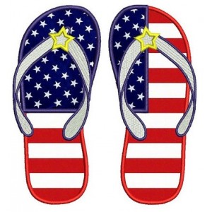 Flip Flops Applique American Flag Heart USA Patriotic Machine Embroidery Digitized Design Pattern - Instant Download - 4x4 , 5x7, 6x10