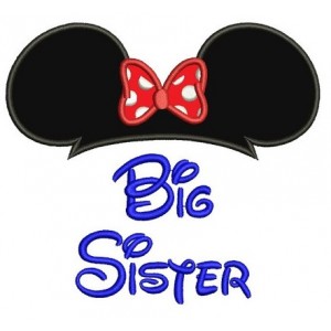 Big Sister Mouse Ears Applique looks like Minnie Mouse Machine Embroidery Digitized Pattern- Instant Download - 4x4 ,5x7,6x10 -hoops