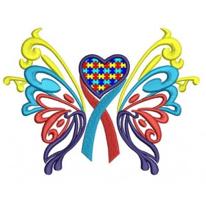 Butterfly Heart Autism Awareness Applique Machine Embroidery Digitized Design Pattern - Instant Download - 4x4 , 5x7, 6x10 -hoops
