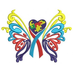 Butterfly Heart Autism Awareness Machine Embroidery Digitized Design Filled Pattern - Instant Download - 4x4 , 5x7, 6x10 -hoops