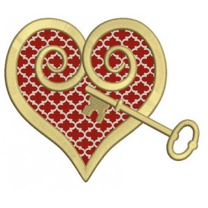 Heart with a Key Applique Machine Embroidery Digitized Design Pattern - Instant Download - 4x4 , 5x7, 6x10