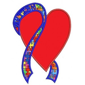 Support Autism Awareness Heart with Ribbon Applique Machine Embroidery Digitized Design Pattern - Instant Download - 4x4 , 5x7, 6x10 -hoops