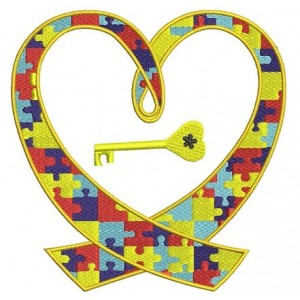 Support Autism Awareness Heart with a key Machine Embroidery Digitized Design Filled Pattern - Instant Download - 4x4 , 5x7, 6x10 -hoops