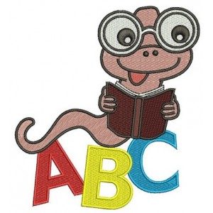 ABC  Reading Worm Applique School Machine Embroidery Digitized Design Filled Pattern -Instant Download- 4x4,5x7,6x10