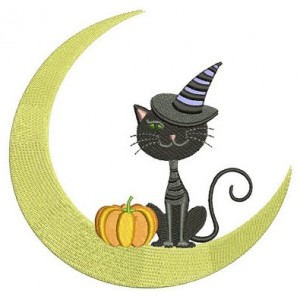 Cat on the moon Halloween Filled Machine Embroidery Digitized Design Pattern - Instant Download - 4x4 , 5x7, and 6x10