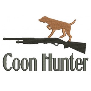 Coon (Raccoon) Hunting Dog with a Rifle Filled Machine Embroidery Digitized Design Pattern - Instant Download - 4x4 , 5x7, and 6x10