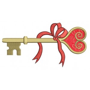 Key Applique with a heart and ribbon Machine Embroidery Digitized Design Pattern - Instant Download - 4x4 , 5x7, 6x10 -hoops