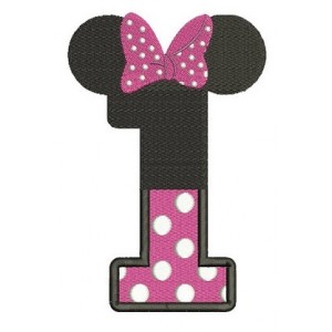 Number One First Birthday Girl Minnie Mouse Ears Filled Machine Embroidery Digitized Pattern- Instant Download - 4x4 ,5x7,6x10 -hoops