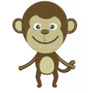 Cute Little Monkey Machine Embroidery African Animal Digitized Filled Pattern - Instant Download - sizes to fit 4x4 , 5x7, and 6x10 hoops